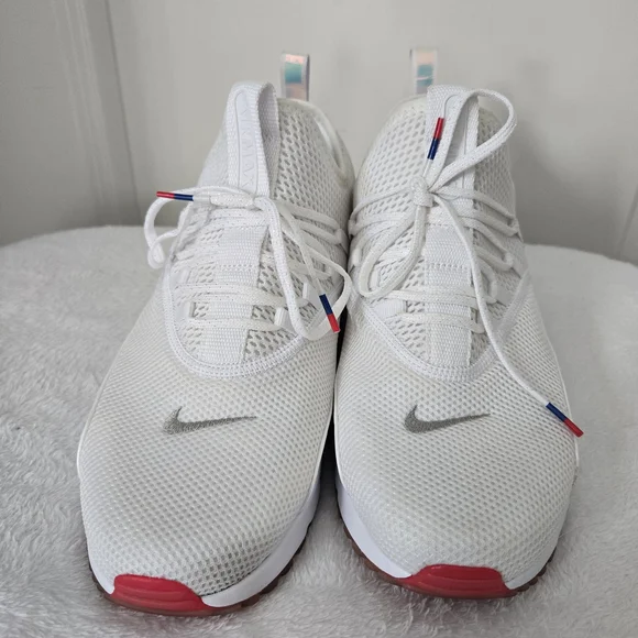 Nike Air Max 90 EZ Men's White/Metallic Silver Sneakers w/ Red & Blue Bottom - Picture 2 of 10